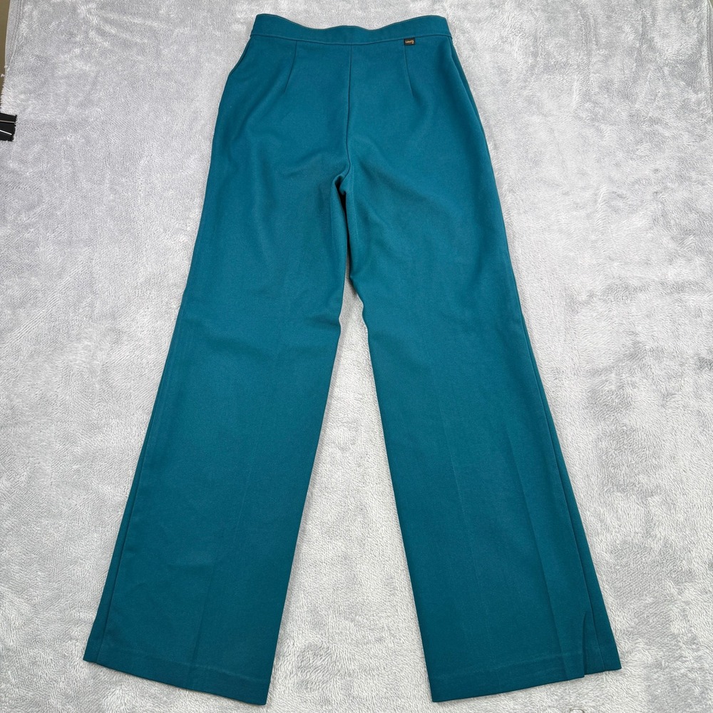Vintage 70s Levi's 27x30 Sta-Prest Teal High Waist Wide Leg Flare Pants Trousers - Picture 4 of 10